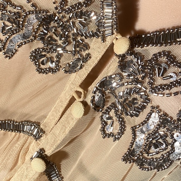 BUCKLE BLACK LABEL - NWT - tunic: sheer tan mesh s/s w gold sequins & beads - L - Picture 13 of 16